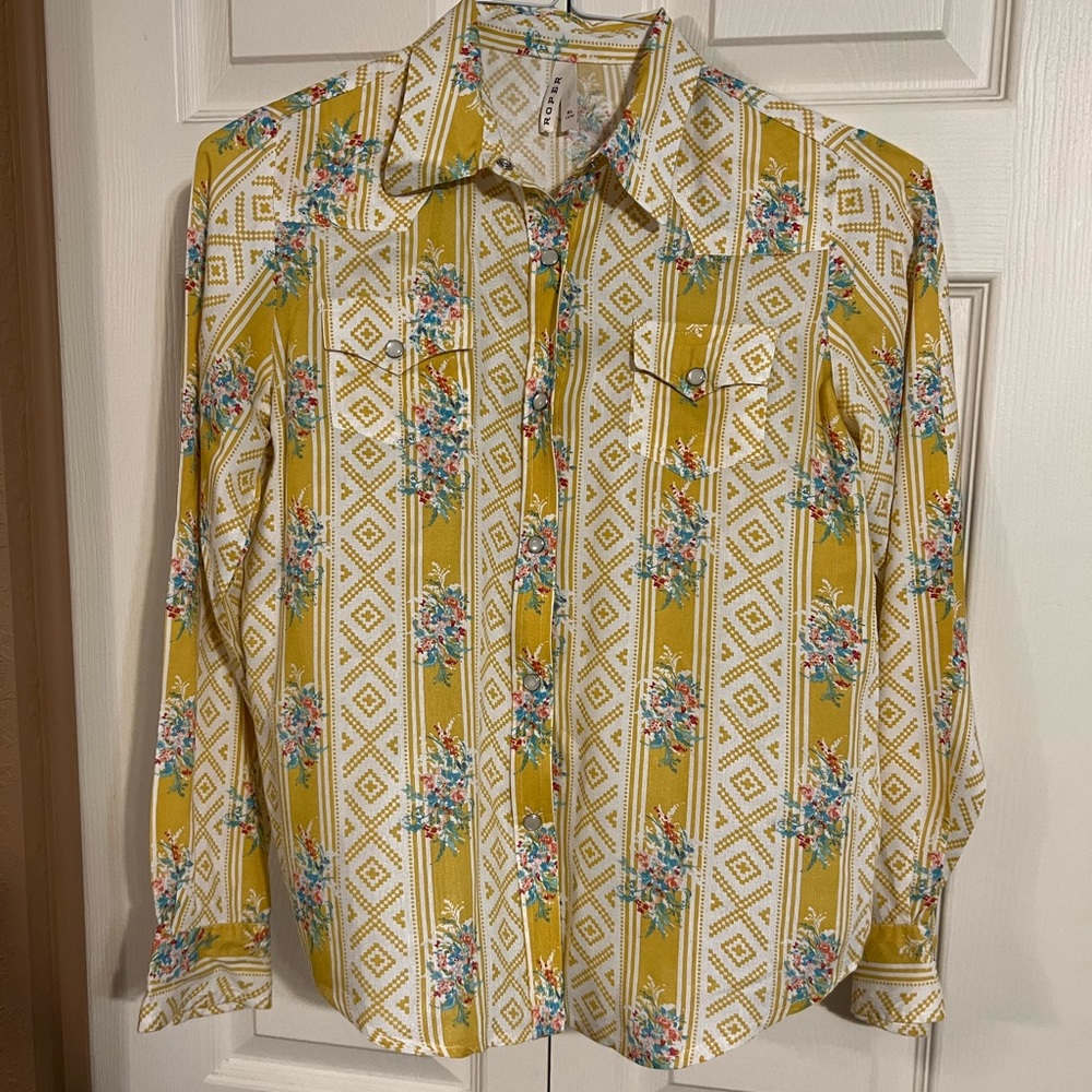 Roper - Western Shirt - Girl’s Size XL (14) Yellow Floral